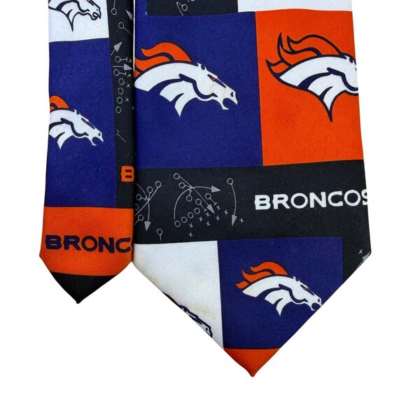 NFL Team Apparel Mens Orange/Blue Polyester Denver Broncos Tie Handmade Logo Des - Picture 4 of 8